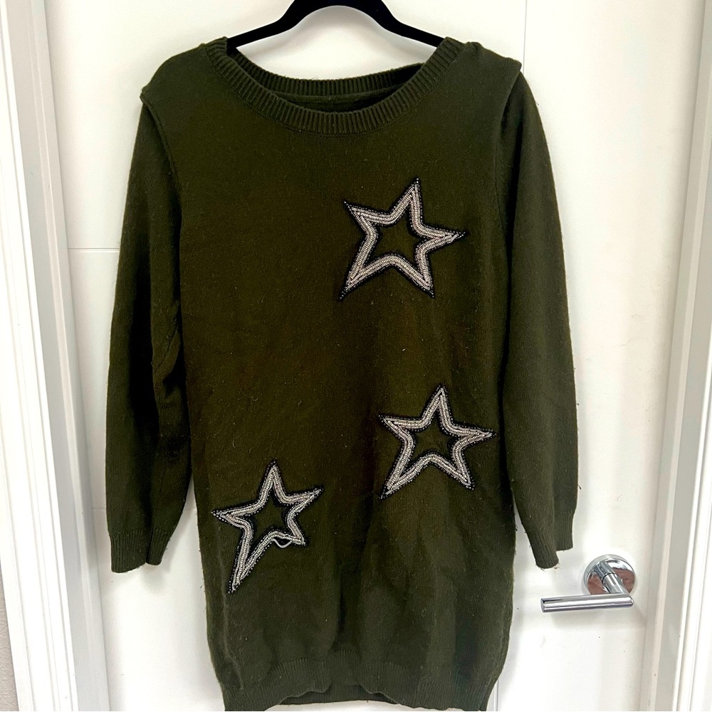 Olive green sweater dress wool